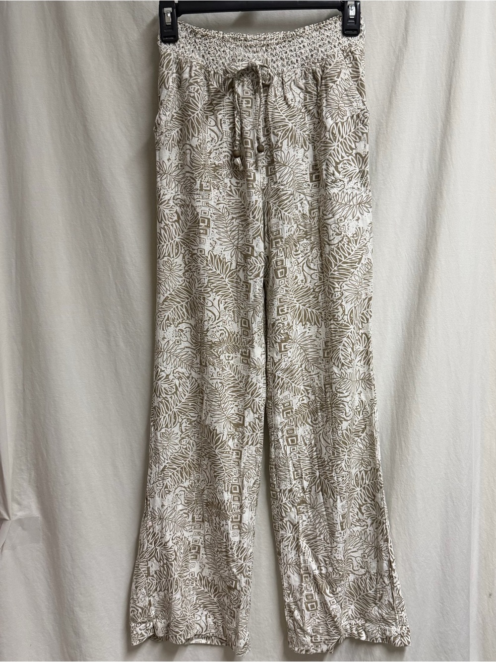 Cali 1850 Women's Palm Leaf Linen Blend Elastic Waist Pull On Beach Pant - XS